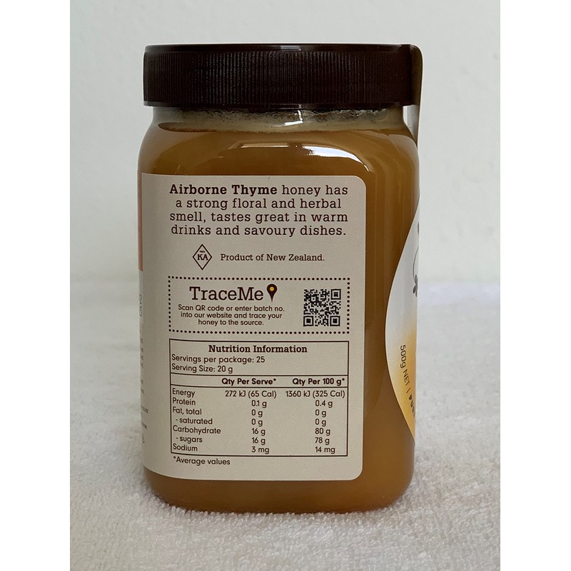 Airborne (New Zealand) Thyme Honey 500g / 1.1lbs