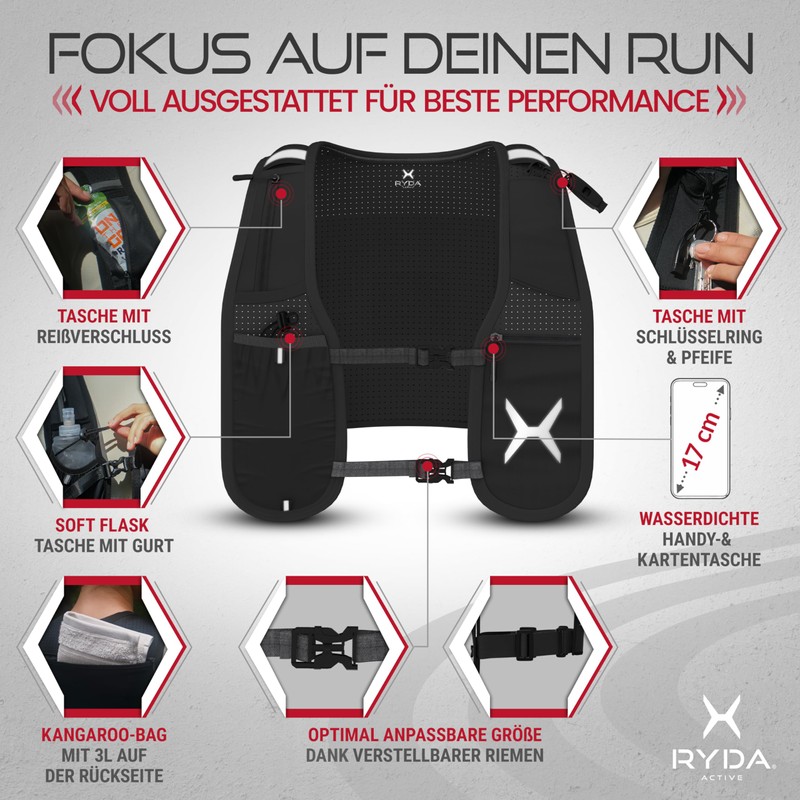 RYDA ACTIVE® Running Vest for Men and Women, Universally Adjustable