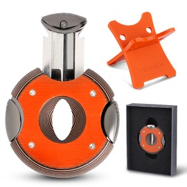 KEENSUN Round G10 V-Cut Cigar Cutter (Orange),60 Ring Gauge, Ergonomic Design with Secure-Lock,2 Pack Set with Gift Box (Cigar Cutter and G10 Cigar Holder)