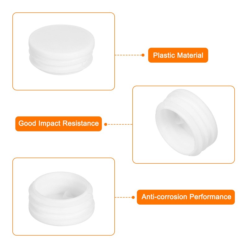 sourcing map 1-5/8"(42mm) Round Plastic Plug, 4 Pcs White Pipe