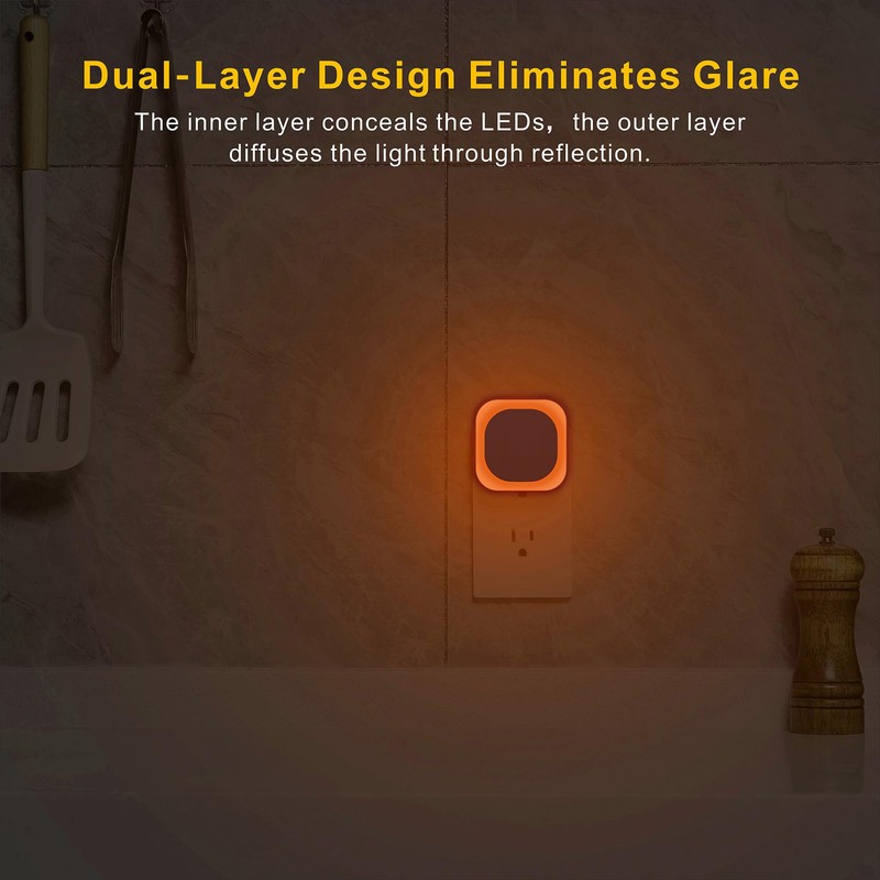 YUNLEX 4 Pack Amber Night Light, Dusk to Dawn Sensor,