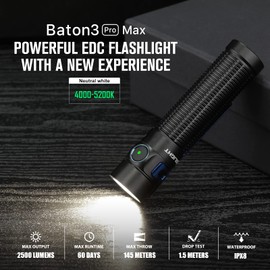 OLIGHT Baton3 Pro Max 2500 Lumens Rechargeable Compact EDC Light with Safety Proximity Sensor, LED High Lumens Pocket Flashlight for Camping, Hiking, Emergency (Neutral White Light: 4000~5000K)