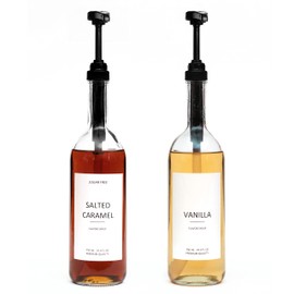 Demi's Home 25.4 oz 750 ml Glass Coffee Syrup Dispenser for Coffee Bar - 2 Pack - Comprehensive Label Set & ¼ oz Pumps Included