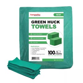 SupremePlus Premium Green Huck Towel 15x27 Inch Reusable Multipurpose Cleaning Cloth Towels - 100