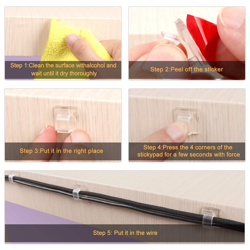 Halsouy Cable Clips 100pcs, Wire Clips, Durable Strong Adhesive Cable