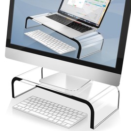 AboveTEK Acrylic Monitor Stand – Clear Monitor Riser & Computer Desk Stand, Premium Acrylic Laptop Stand for Home Office, PC TV Stand with Keyboard Storage Heavy Duty Desk Riser