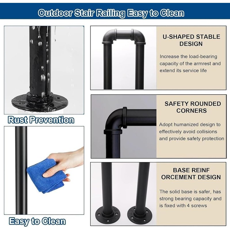 U-Shaped Stair Handrail,Hand Rails for Outdoor Steps,Stair Handrail, Indoor Stair
