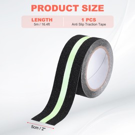 MECCANIXITY Anti Slip Traction Tape with Luminous Strip 5cm x 5 Meters Waterproof Non Skid Stair Treads Grip Tape for Indoor Stairs Step Outdoor Skateboard, Black with Fluorescent Green