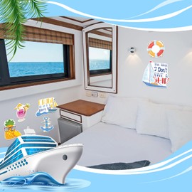 JoyAura Beach Cruise Door Magnets - 7 Pcs Tropical Pineapple Ship Cabin Magnetic Stickers, Funny Drink Boat Stateroom Decoration Decals for Carnival Party with 3 Pcs Erasable Pens