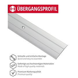 Gedotec Transition Profile for Screwing Aluminium Silver 90 cm Length 0.9 m Width 37 mm 1 Piece Transition Rail for Floors Aluminium Floor Strip Perforated Transition Strip Floor Profile for Door