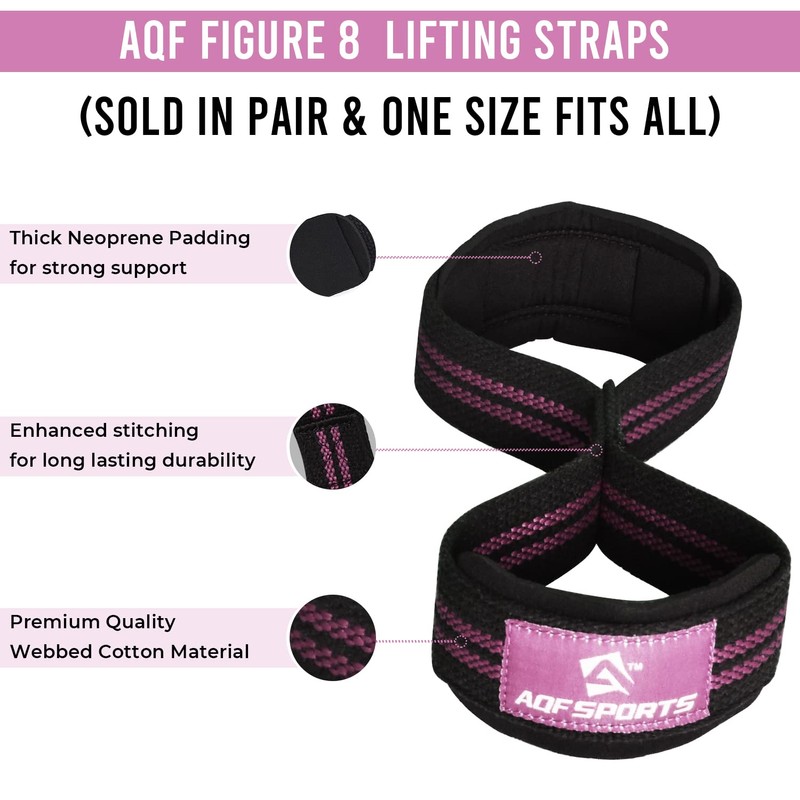 AQF Weight Lifting Straps Figure 8 with Padded Cuff Wrist