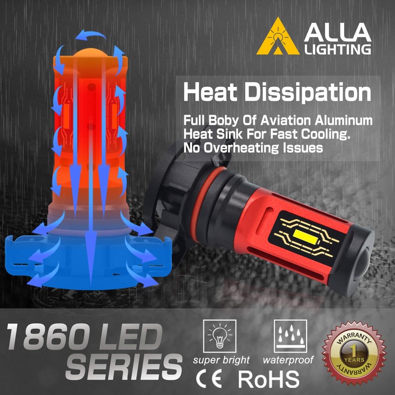 Alla Lighting PG20-7 Base 12276 2504 PSX24W LED Bulbs Fog