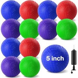 HSLCGF 12 Pcs Dodgeballs 5 Inch Kickball Playground Ball 4 Colour Inflatable Rubber Handball Dodge Ball with 1 Hand Pump for Outdoors Ball Games Gym Camps Picnic (Needle is at The Top of The Pump)