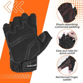 HANDLANDY Fingerless Work Gloves for Men Women, Half Finger Padded Working Glove, TPR Anti-Collision Gloves for Mechanic Warehouse Carpentry (Black-Reflective, L)