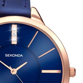 Sekonda Ada 39mm Women's Quartz Watch Three Hand with Stone Set White Sunray Dial Analogue Display and Leather Strap