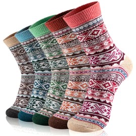Nimalpal Wool Socks, 5 Pairs - Women's Soft, Warm, Winter Hiking Socks, Diamond, Size 5-9