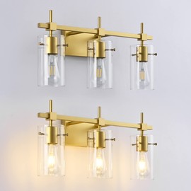 SOLFART Gold 3 Lights Bathroom Light Fixtures for Mirror Vanity Lights Bathroom Vanity Light Wall Sconce