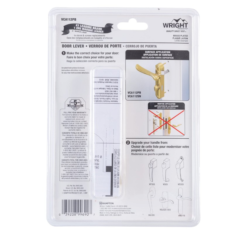 Wright Products VCA112PB Castellan Surface Lever Mount Latch with Deadbolt
