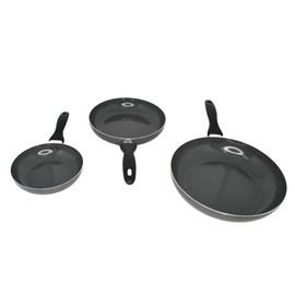IMUSA Ceramic Nonstick Frying Pan Set, 3-Piece – 7”, 9” & 11” Gray Aluminum Skillets with Cool-Touch Handles – Ideal for Sautéing, Stir-Frying & Searing– Healthy Non-Stick Cookware for Home Kitchen
