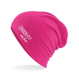 Huuraa Beanie London My Love Unisex Hat Size for All Fans of London Great Britain Gift Idea for Friends and Family, fuchsia