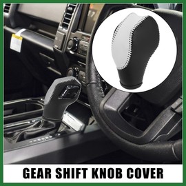 Motoforti Car Faux Leather Black White Gear Shift Knob Cover for Ford Focus 2012-2018 Escape 2013-2019 Fusion 2013-2016 Fiesta Transit Van White Line Long-lasting
