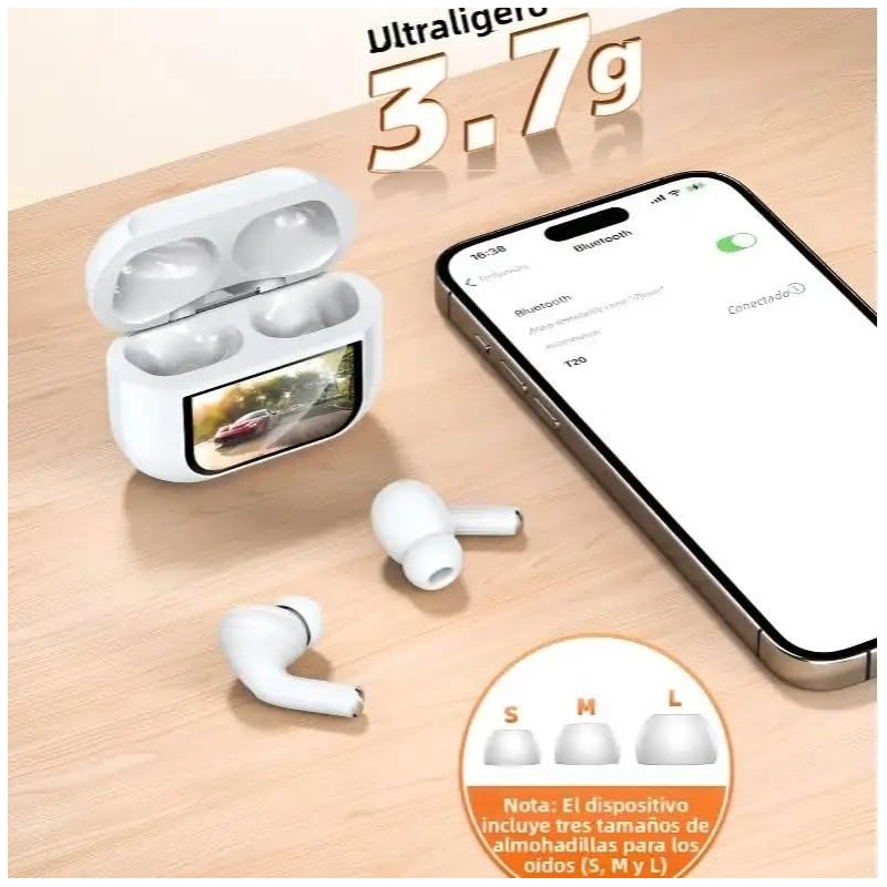 Auriculares Inalámbricos Bluetooth con Cancelación de Ruido, Blancos, Control Táctil,