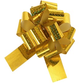 MACHSWON 10pcs 4 Inch Pull Bow Metallic Gift Bows with Glitter Ribbon for Wedding Baskets Presents Wrapping Gold