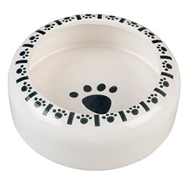 duvoplus, Stone Bunny Paw S Pet Bowl 100ml 8 x 8 x 3.3 cm, White/Black, Enamelled Ceramic, High Quality, Strong and Sturdy, Perfect for Rabbits and Rodents, Dishwasher Safe
