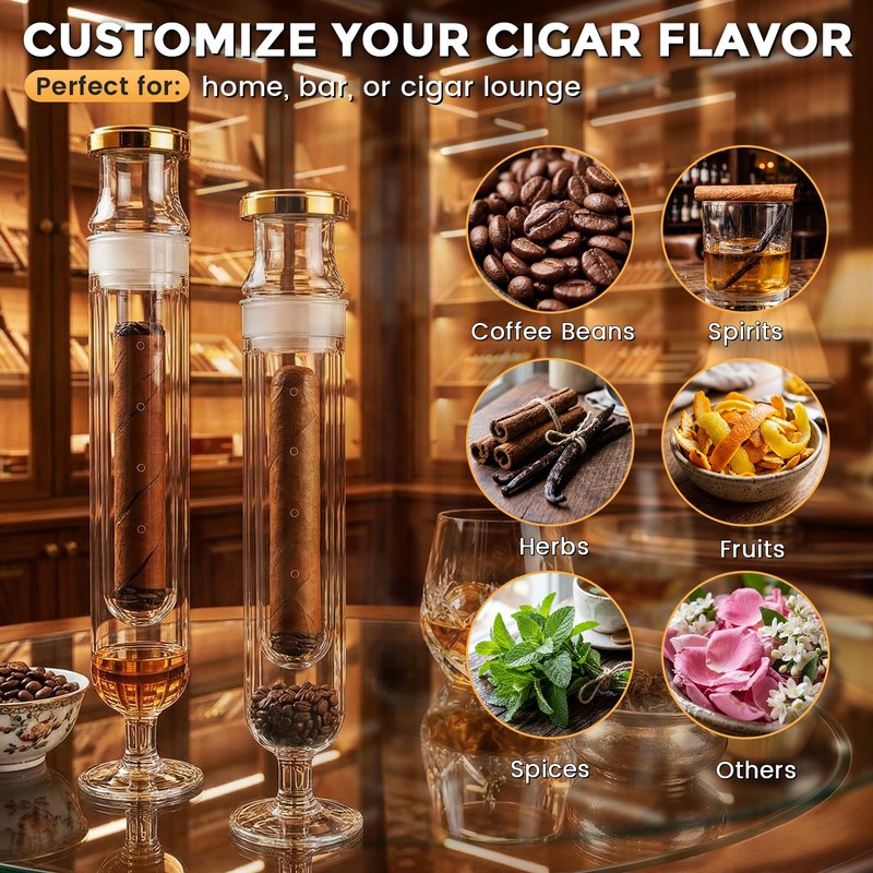Konohan 2 Set Flavoring Humidor Cases Borosilicate Glass Tubes Hygrometer