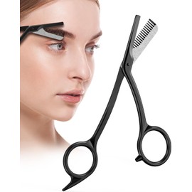 BALUCA - Tijeras para cejas con peine, cortador profesional de cejas de acero inoxidable para mujeres y hombres, tijeras recortadoras de cejas de precisión de doble diseño para un aseo sin esfuerzo
