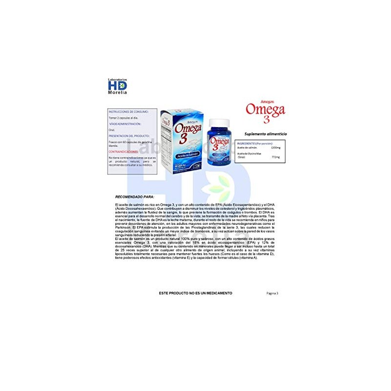 Omega 3 Amegon Aceite de Salmón cápsulas de gelatina blanda