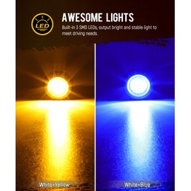 Partsam 10Pcs Dual Color 3/4" Round LED Marker Light Amber to Blue Auxiliary Light Side Marker Clearance Light Turn Signal Indicators with Bullet Plug for Trailer Truck Pickup Camper RV