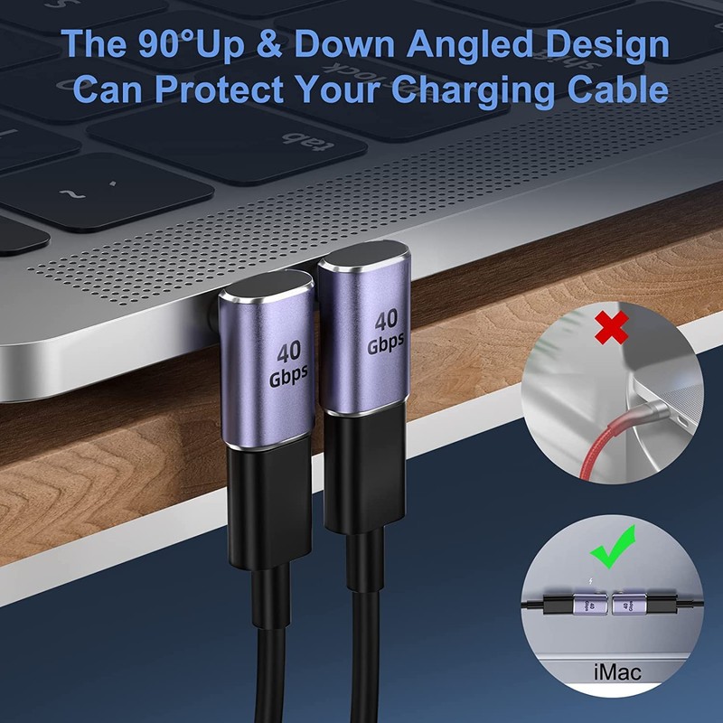GELRHONR Right Angle USB C Adapter,40Gbps Type-C Male to Female