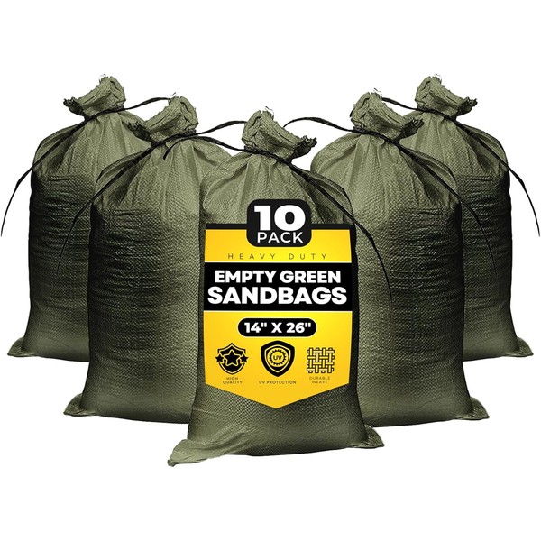 Empty Sandbags Military Green with Ties (Bundle of 10) 14"