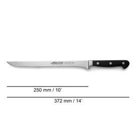 ARCOS Forged Slicing Knife for Chefs - 10 inch Stainless Steel - Black POM Handle. Precision Ham Knife - Classic Series