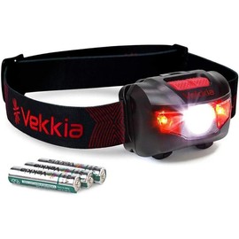 Vekkia Ultra Bright LED Headlamp-5 Lighting Modes,White & Red LEDs Head Lamp, Camping Accessories Gear. IPX6 Waterproof Headlight for Running,Cycling,Fishing,Hiking,Repairing. Batteries Included - Color: Jet Black, 1: 1