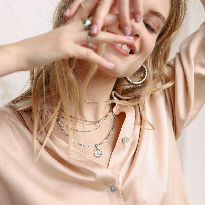 KissYan Initial Necklace for Women,14K Gold Plated Round Letter Pendant