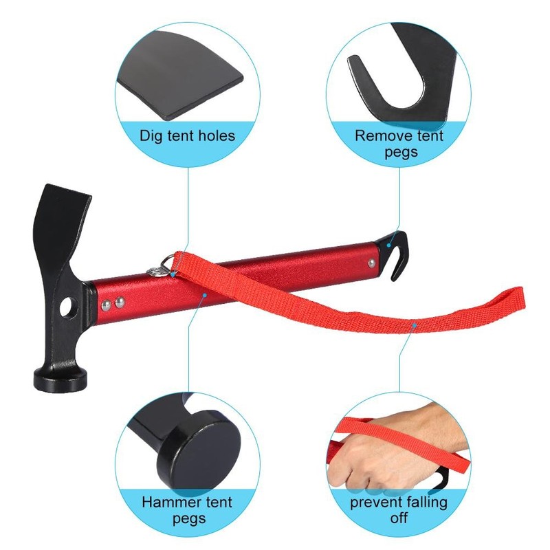 Tent Hammer, 3 Colors Portable Aluminium Alloy Handle Outdoor Camping
