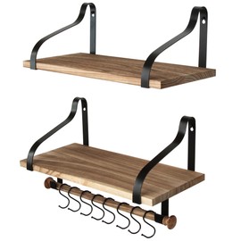 Gurfury Wooden Hanging Pot Rack with 8 hooks - Farmhouse Style Wall Mount Multifunctional Cookware Organizer Rack Kitchen Storage for Pans Utensils (Natural)