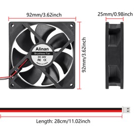 Alinan 2pcs 9225 92mm x 25mm 24V Dual Ball Bearings Brushless Fan 2Pin DC Cooling Exhaust Fan for Radiator DIY Air Exhaust Vent Cooling