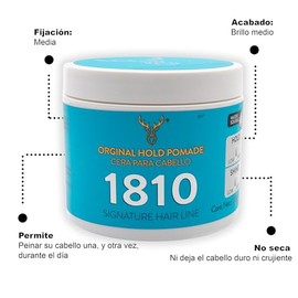 1810 Cera para cabello Original Hold Pomade FIJACIÓN MEDIA - BRILLO MEDIO - Pomada para cabello Base Agua. Libre de Parabenos, Libre de Sulfatos. Cruelty Free. Medium Hold Medium Shine Pomade. 130gr