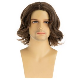Dsimeig Short Wavy Brown Wig for Men Synthetic Heat Resistant Cosplay Party Replacement Hair Wig