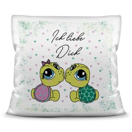 PR Print Royal Decorative Cushion Animals with Love Saying "Ich Liebe Dich - Schildkröte/Ich Liebe Dich/Gift for Boyfriend, Girlfriend/40 x 40 cm/White with Filling