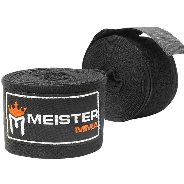 Meister MMA Elite 180" Premium Adult Hand Wraps for MMA & Boxing (Pair) - Black