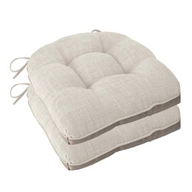 FlyGulls Chair Cushions for Dining Chairs 2 Pack Non Slip Kitchen Chair Cushions 18"x18"x3" Turfted Chair Pads Comfortable and Soft Seat Cushion with Ties (2, Ivory)