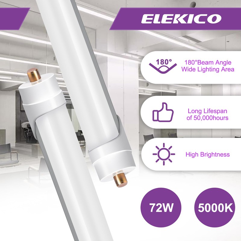 ELEKICO 8FT Led Bulbs, Double Row Super Bright 72W 5000K