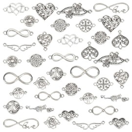 WADORN 95Pcs 19 Styles Metal Heart Infinity Symbol Jewelry Connectors, Tibetan Style Flower Heart Pendant Links Bulk Hollow Metal Link Charms Craft Supplies for DIY Bracelet Necklace Jewelry Making