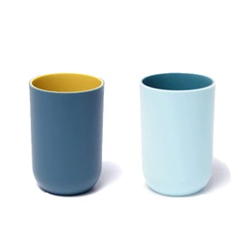 RabyLeo Unbreakable Reusable Drinking Cups Set of 2 Colors, Plastic Toothbrush Cup Tumblers 300 ml/10.5 oz, Dishwasher Safe (Light blue & Navy blue)