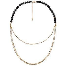 XHUUU Black Obsidian Beaded Necklace Protection Reiki Crystals and Stones 14k Gold Plated Chain Layered Necklaces for Women