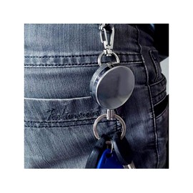 Enginess® Sturdy Heavy Duty Retractable Keychain with Belt Clip & Carabiner – 60cm Steel Wire ID Badge Holder, Stainless Steel Recoil Key Fob for Work, Security, Office, Hiking, Camping – Durable